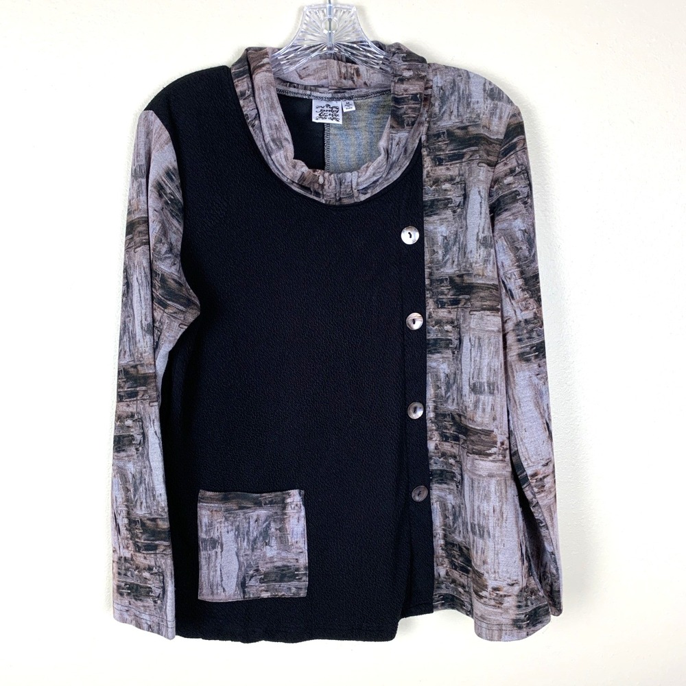 Parsley & Sage Tunic Top Size M Artsy Boho Mock Neck Button Pocket Lightweight